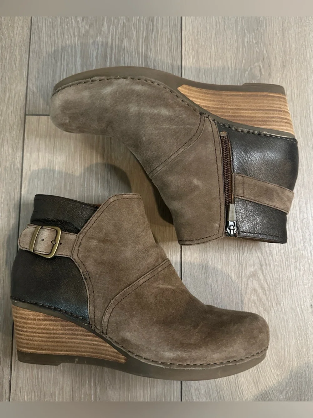 Dansko Shirley Wedge Suede Leather Ankle Booties EUR 41 USA Women 10.5-11 Brown